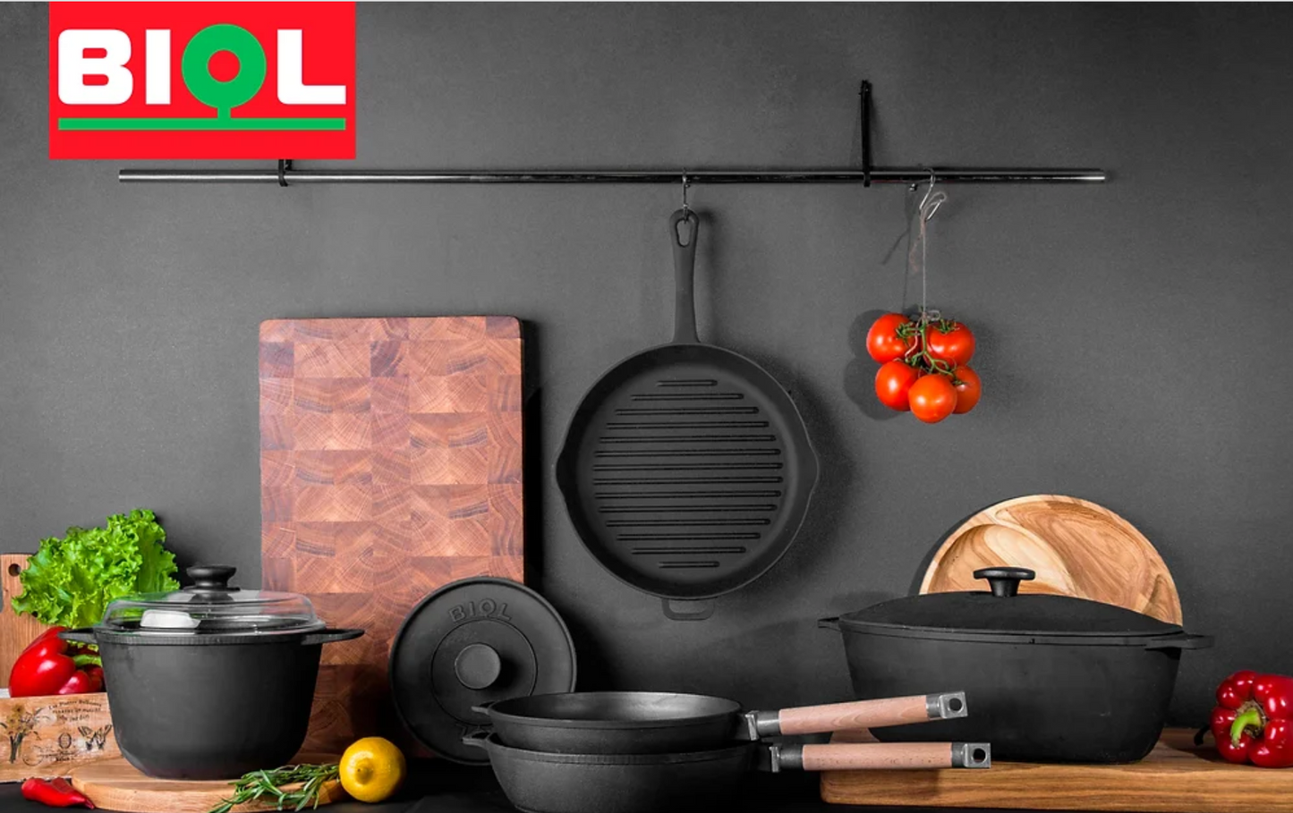 BIOL Gusseisen Pfanne Schmorpfanne Bratpfanne mit abnehmbaren Griff