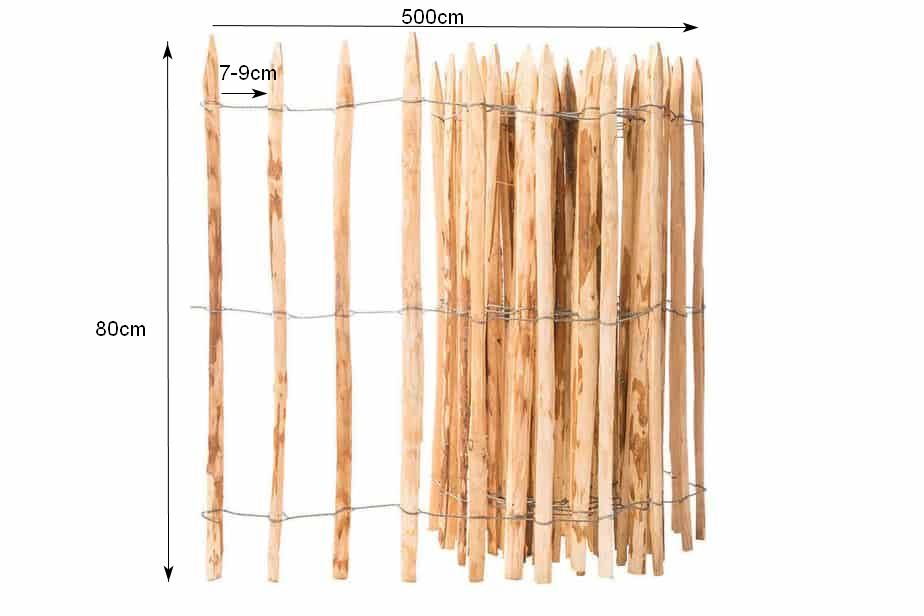 Staketenzaun aus Haselnuss mit Lattenabstand 80cm 7-9cm 5lfm