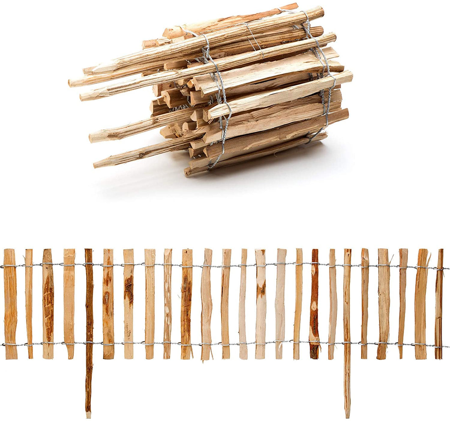 Staketenzaun aus Haselnuss mit Lattenabstand 35cm 7-9cm 5lfm