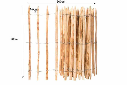 Staketenzaun aus Haselnuss mit Lattenabstand 90cm 7-9cm 5lfm