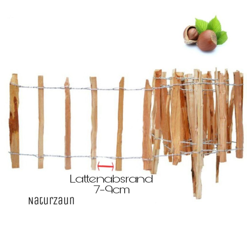 Staketenzaun aus Haselnuss mit Lattenabstand 35cm 7-9cm 5lfm